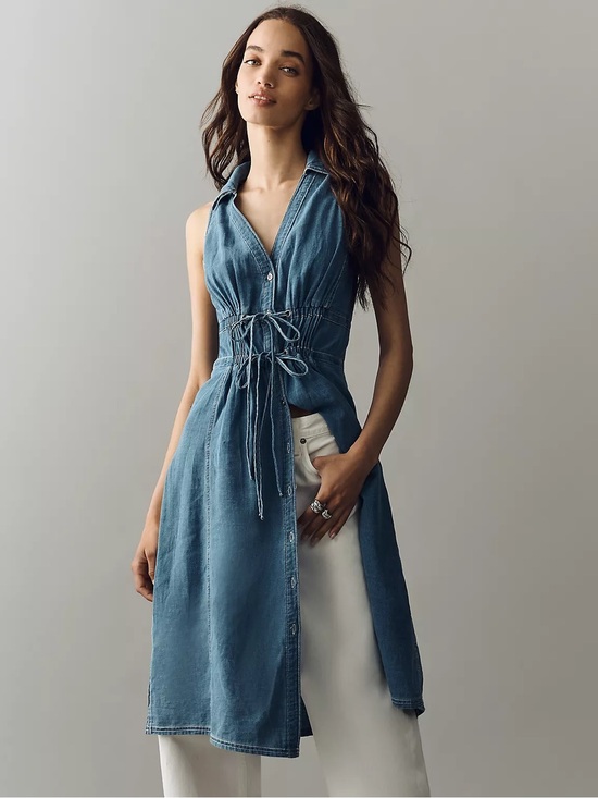 Anthropologie Tops - ANTHROPOLOGIE NWT XS Pilcro 100% Cotton Denim Blouse Longline Lightweight Top